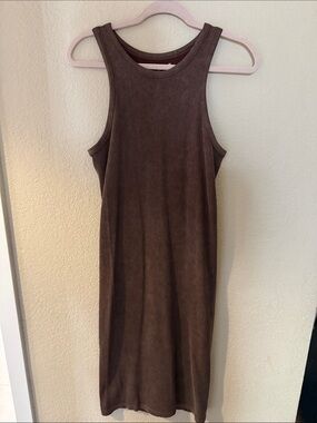 Ribbed Midi Tank Dress in Chocolate Brown - Sleeveless Casual Dress